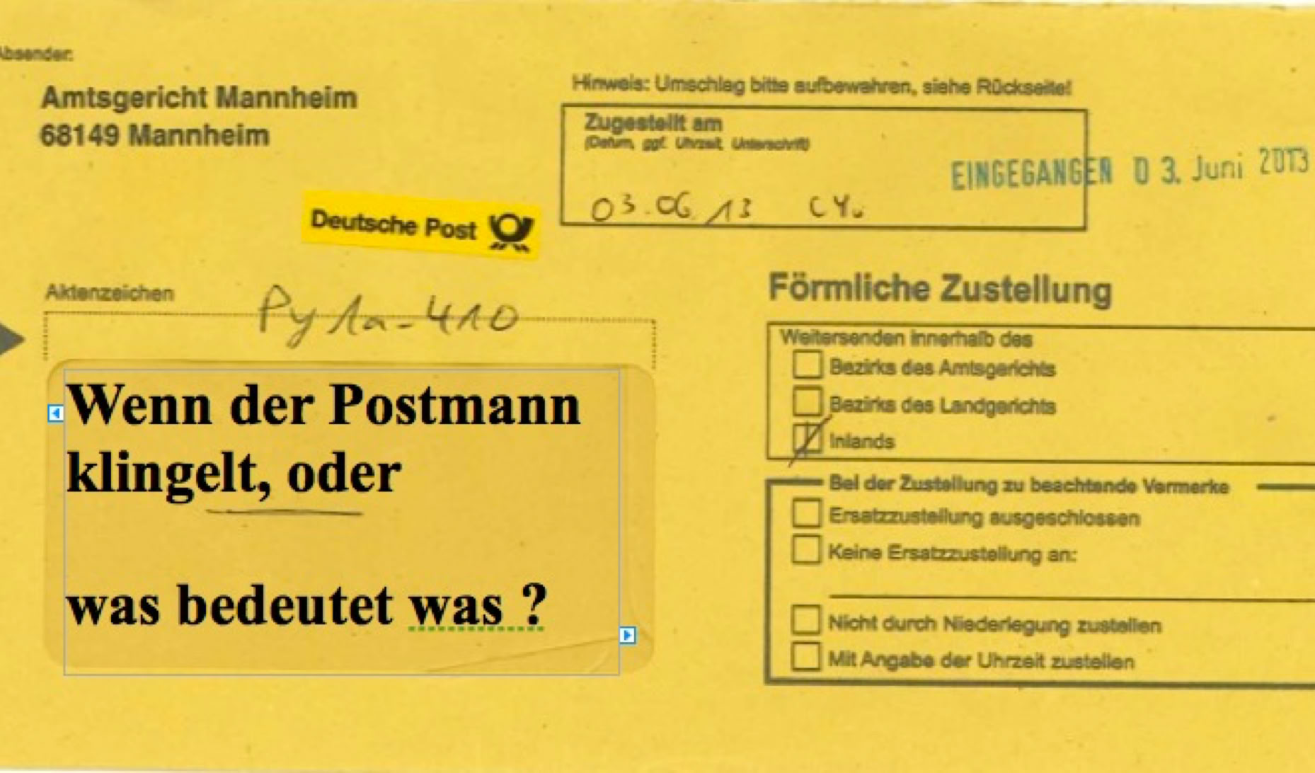 Der gelbe Brief und Abkürzungen im Strafrecht